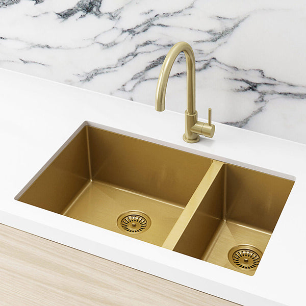 Meir Kitchen Sink One & Half Bowl 670x440 Brushed Bronze Gold