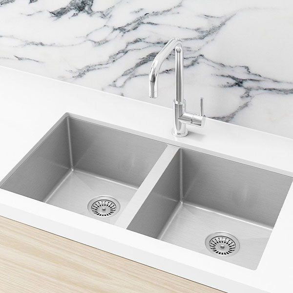 Meir Kitchen Sink Double bowl 760x440 PVD Brushed Nickel