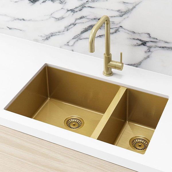 Meir Kitchen Sink One & Half Bowl 670x440 Brushed Bronze Gold