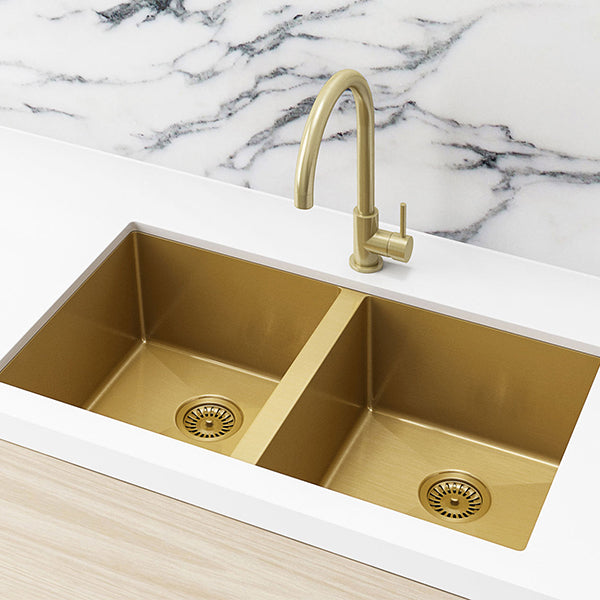 Meir Kitchen Sink Double bowl 760x440 Brushed Bronze Gold