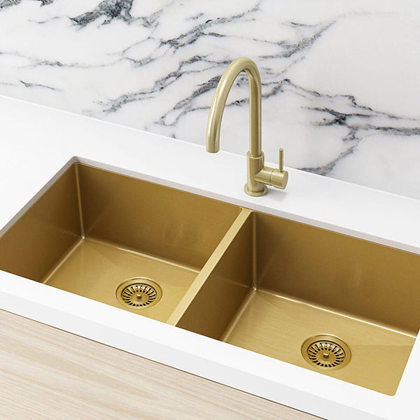Meir Kitchen Sink Double bowl 860x440 Brushed Bronze Gold
