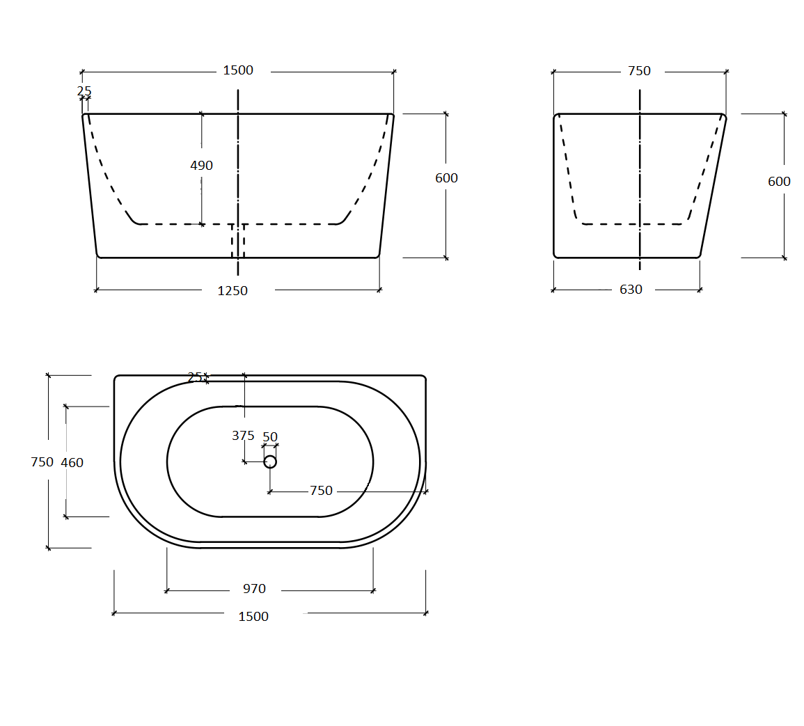 Cassadesign Round Back to Wall Freestanding Bath tub