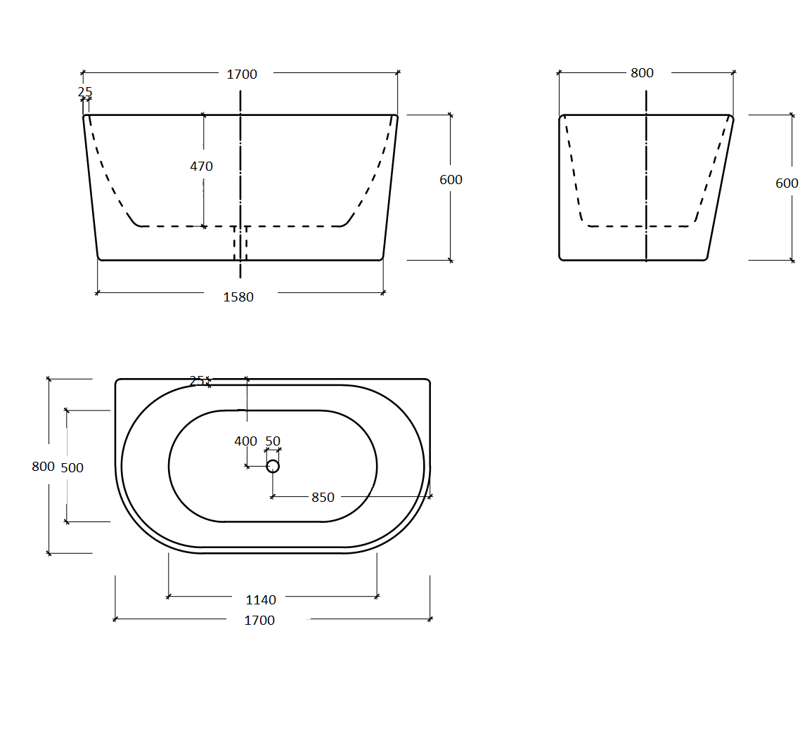 Cassadesign Round Back to Wall Freestanding Bath tub