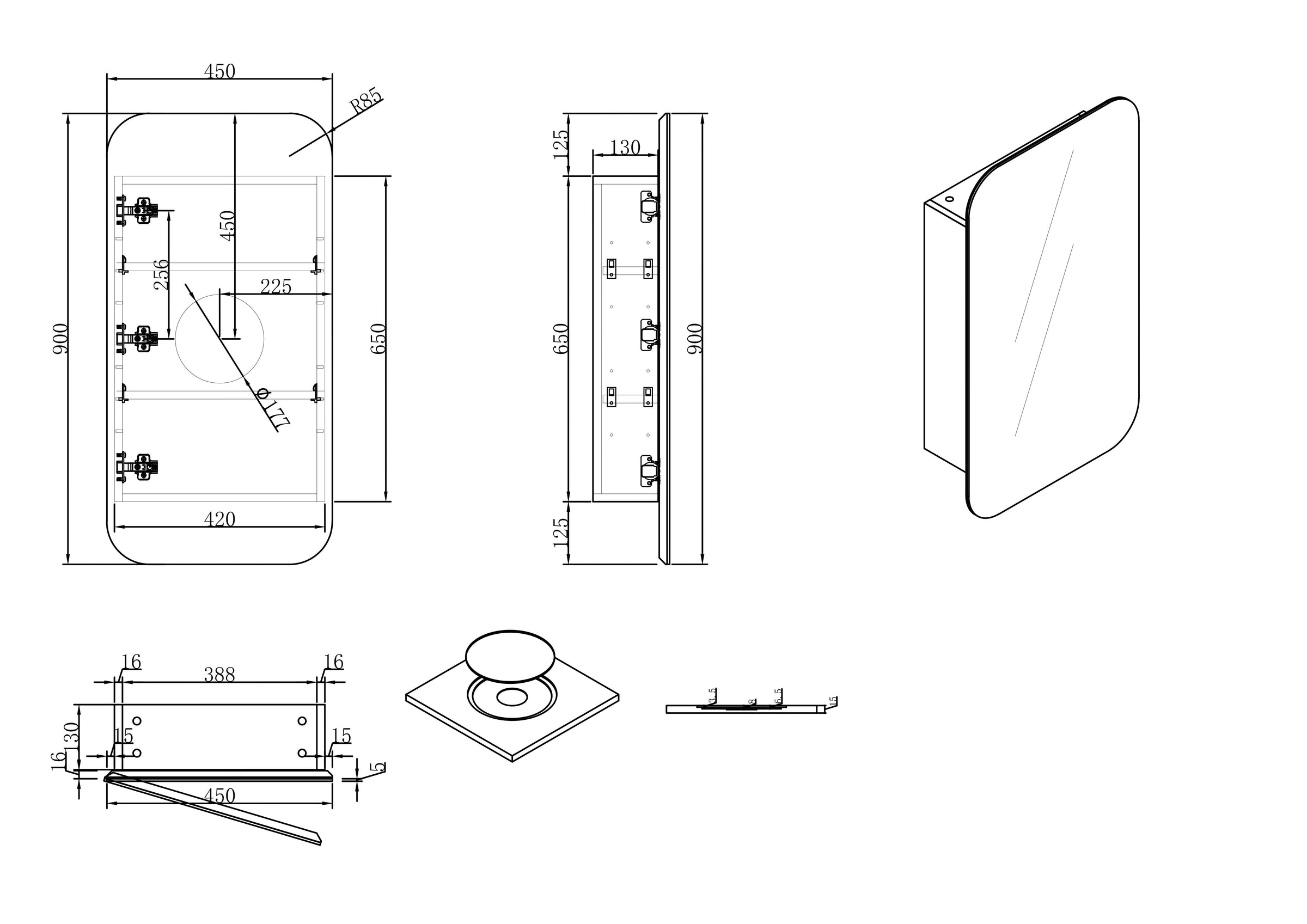 Cassadesign Rec Shaving Cabinet 450x900mm