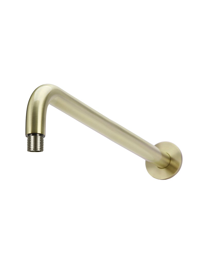 MEIR ROUND WALL SHOWER CURVED ARM 400MM BRUSHED BRASS
