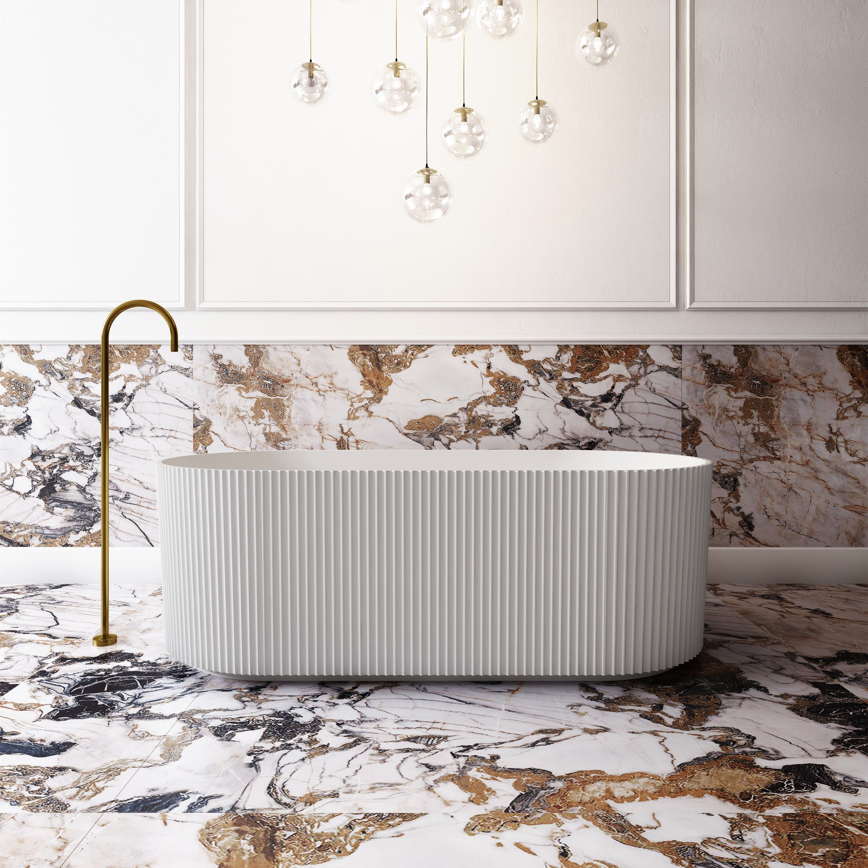 Cassadesign V-Groove Round Matte White Freestanding Bath