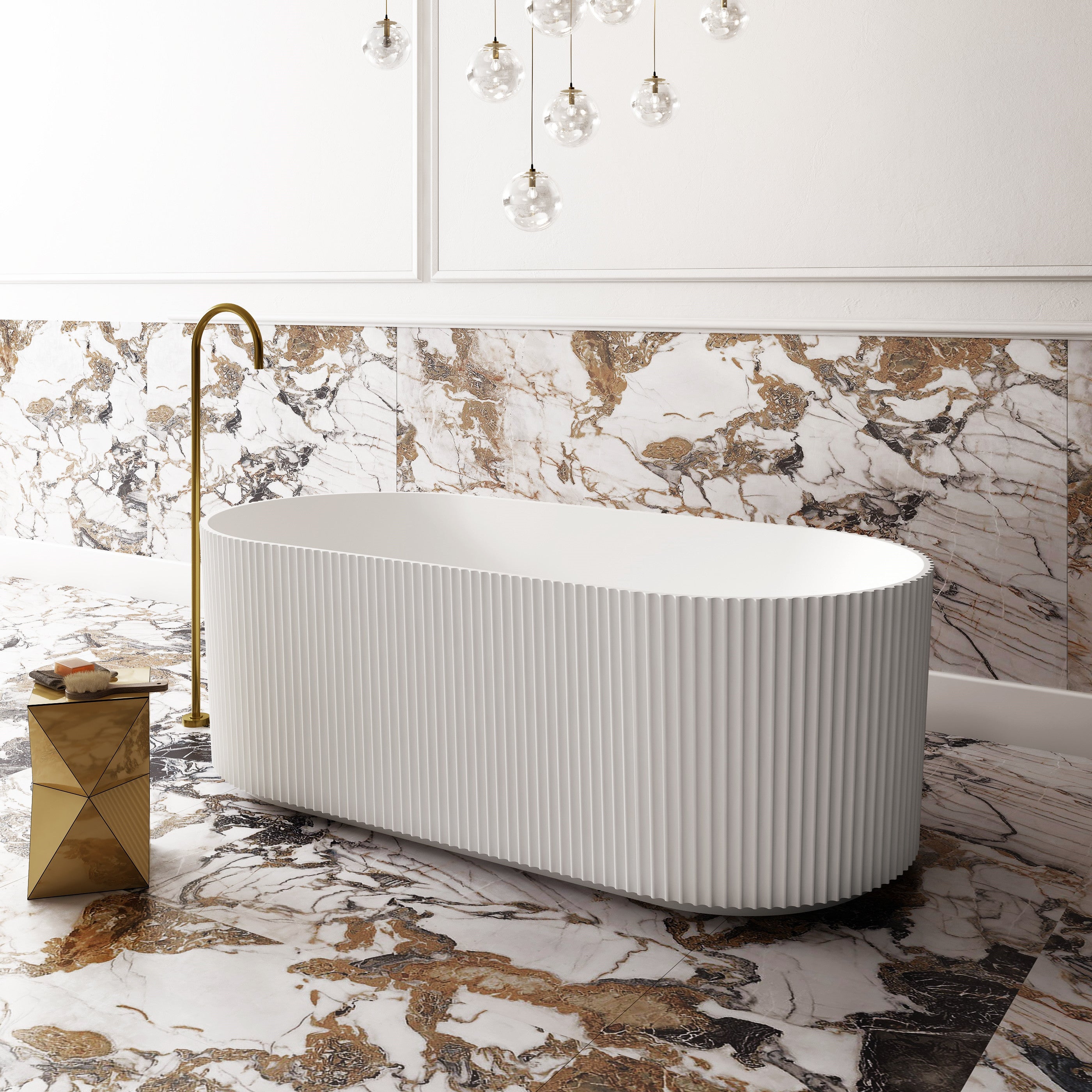 Cassadesign V-Groove Round Matte White Freestanding Bath