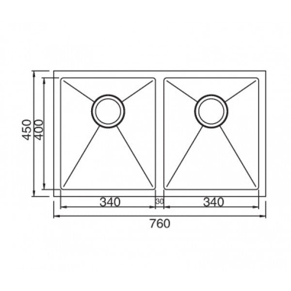 Newton 760x450 Double Bowl Stainless Steel Sink