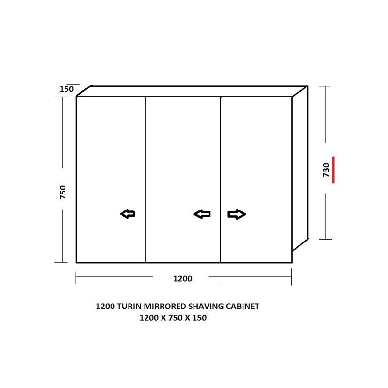 Ledin Turin 1200mm Mirrored Shaving Cabinet