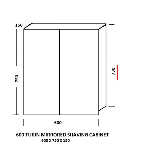 Ledin Turin 600mm Mirrored Shaving Cabinet