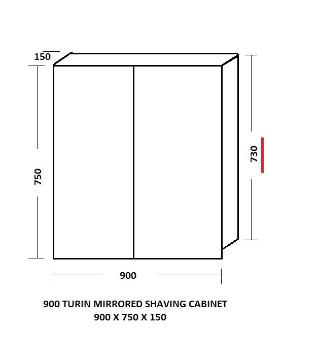Ledin Turin 900mm Mirrored Shaving Cabinet
