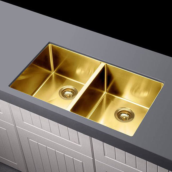 Meir Kitchen Sink Double bowl 860x440 Brushed Bronze Gold