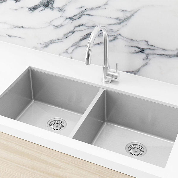 Meir Kitchen Sink Double bowl 860x440 PVD Brushed Nickel