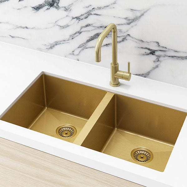 Meir Kitchen Sink Double bowl 760x440 Brushed Bronze Gold